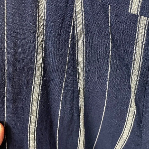 ALTAR'D State Cara Navy Striped Off Shoulder Ruffle Linen Blend Jump Suit, Small - Picture 5 of 9